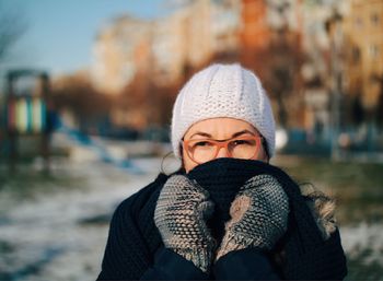 Close-up portrait of a man in winter