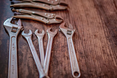 High angle view of tools on table