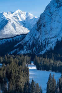 Scenic view of snow covered mountains against sky