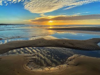 Scenic view of sea against sky during sunset