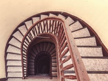 High angle view of spiral stairs in building