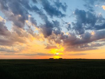 Scenic view of field against sky during sunset