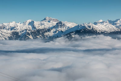 Scenic view of snowcapped mountains against sky