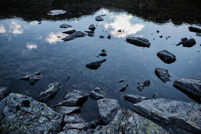 Scenic view of rocks inside a lake into the mountain