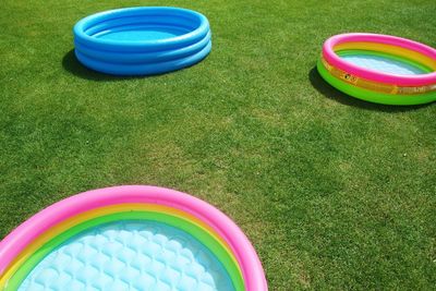 High angle view of multi colored swimming pool in park