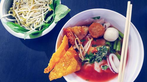 High angle view of meal served in bowl