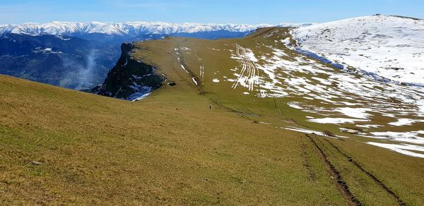 Scenic view of snowcapped mountains against sky