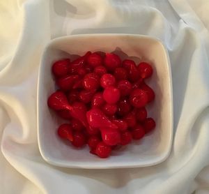 Directly above shot of strawberries in bowl