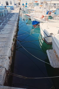 Close-up of boats moored in sea