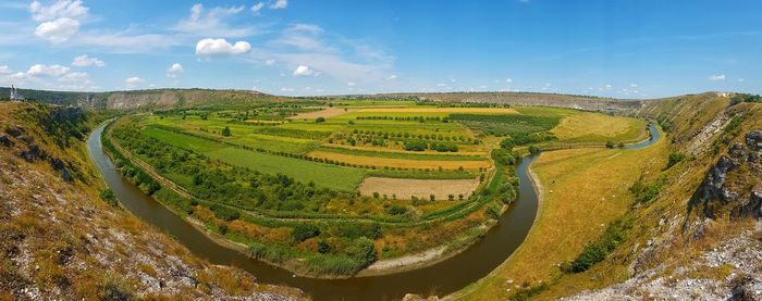 Scenic view of agricultural field against sky, raut river, orhei