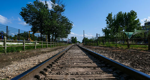 View of railroad tracks against clear sky