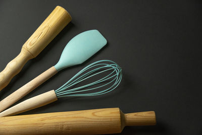 High angle view of objects on table against black background