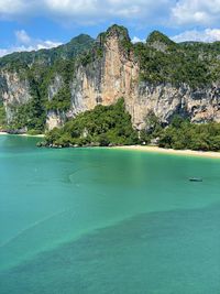 Beautiful view of limestone mountain on the beach at railay beach