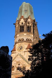 Low angle view of cathedral against clear blue sky