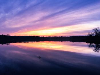 Scenic view of lake against sky during sunset