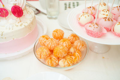 High angle view of dessert on table