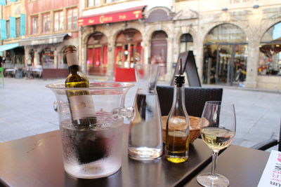 Close-up of beer in glass on table