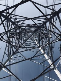 Low angle view of electricity pylon against sky