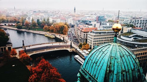 High angle view of bridge over river in city