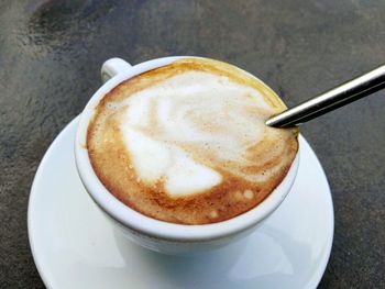 High angle view of coffee on table