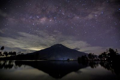 Scenic view of lake against sky at night