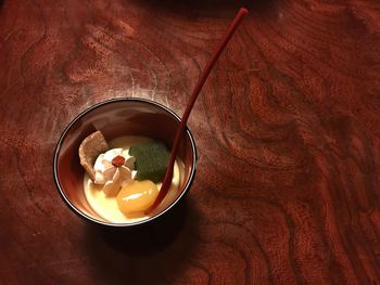 High angle view of food in bowl on table