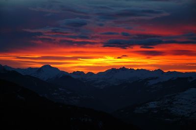 Scenic view of mountains against sky during sunset