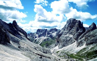 Scenic view of mountains against cloudy sky