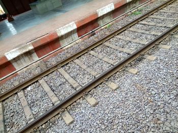 Railroad tracks on railroad station platform