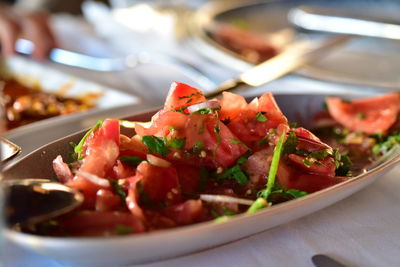 Close-up of salad in plate on table