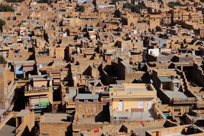 High angle view of buildings in city