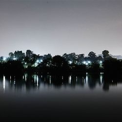 Reflection of trees in water at night