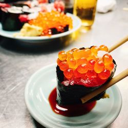 Close-up of dessert in plate on table