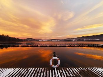 Scenic view of lake against sky during sunset