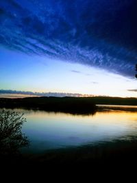 Scenic view of lake against sky at sunset