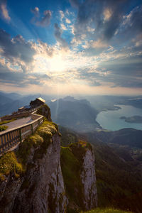 Scenic view of mountains against sky during sunset