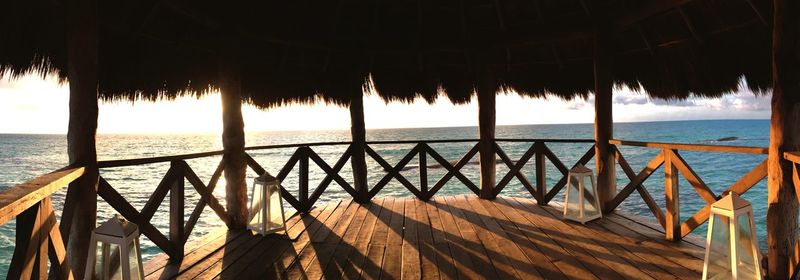 Scenic view of sea seen from gazebo