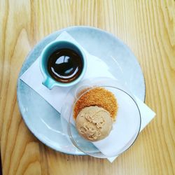 High angle view of breakfast on table