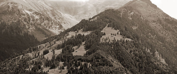 Panoramic view of landscape and mountains against sky