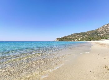 Scenic view of sea against clear blue sky