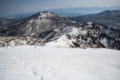 Scenic view of snowcapped mountains against sky