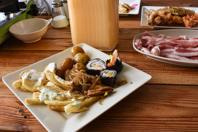 High angle view of food on table