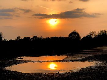 Scenic view of lake against sky during sunset