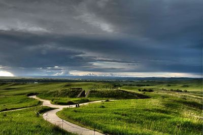 Scenic view of land against sky