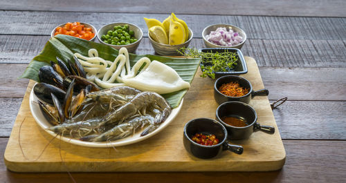 High angle view of food on table in kitchen