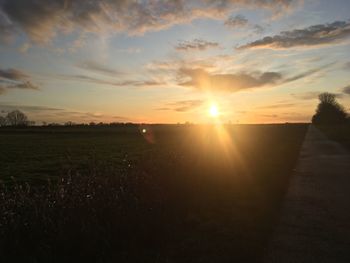 Scenic view of field against sky during sunset