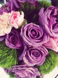 High angle view of pink rose bouquet