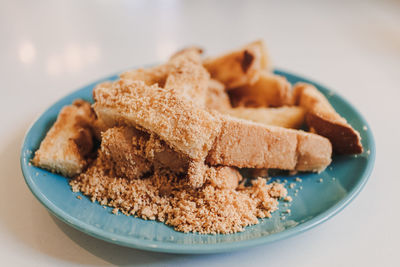 Close-up of dessert in plate on table