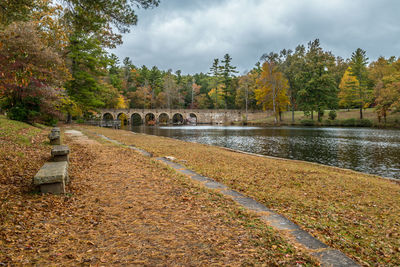 Scenic view of lake against sky during autumn