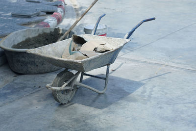 High angle view of shopping cart on table